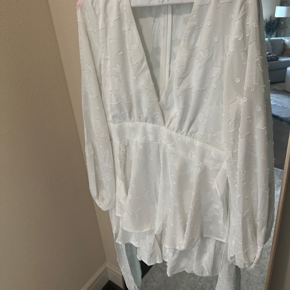 Hello Molly- White long sleeve Romper